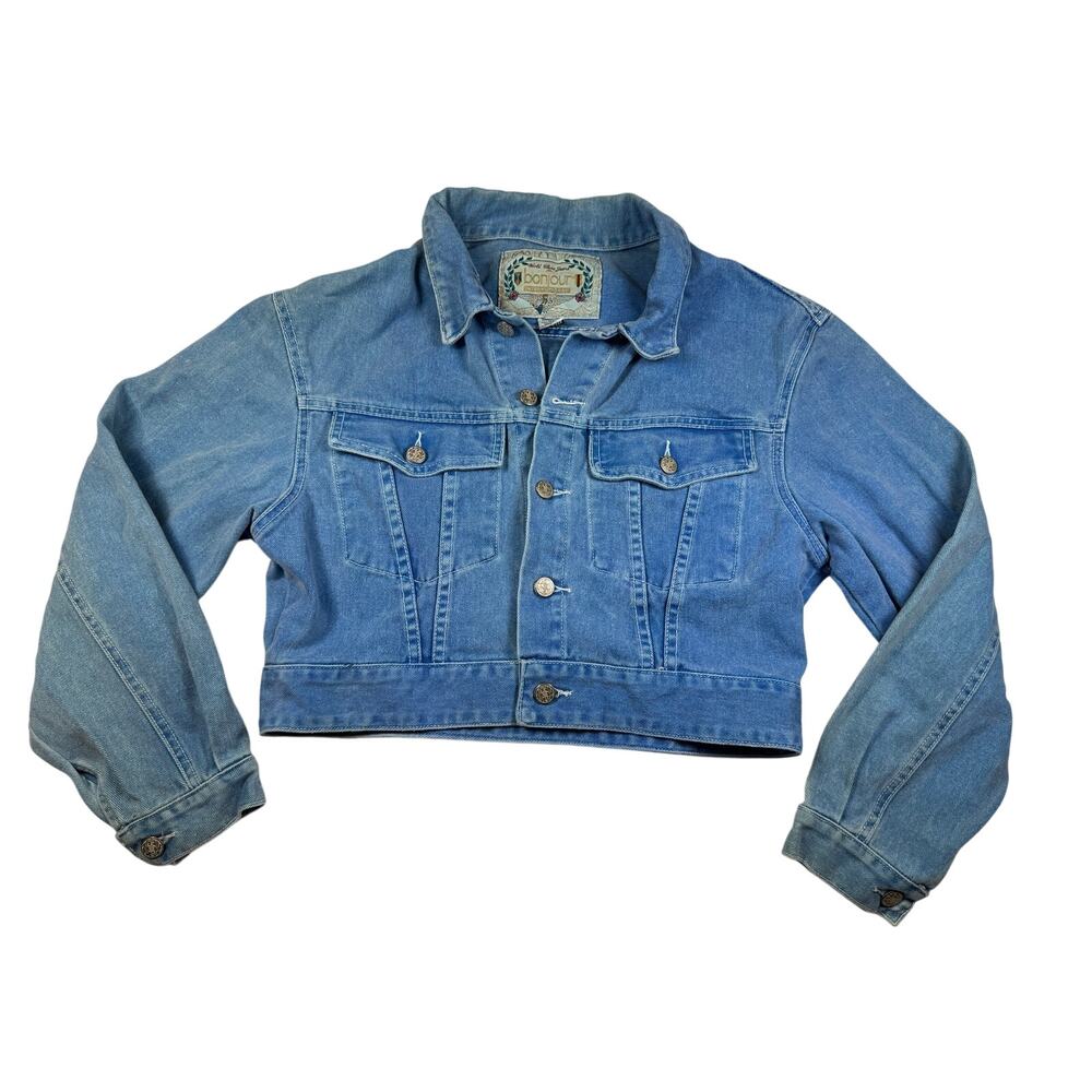 Bonjour International World Class Jeans Denim Jacket Women M Crop Made USA